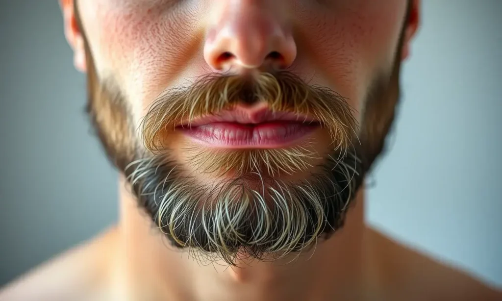 A person with a beard showing even skin tone under the beard and on the face, soft lighting, natural skin texture, no visible discoloration or shadows, realistic style