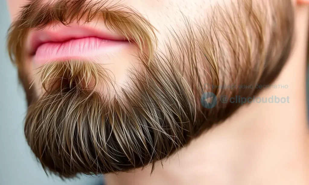 A close-up of a well-groomed beard with smooth, neatly aligned hairs lying flat against the skin, no stray or flyaway hairs, soft natural lighting highlighting the texture and health of the facial hair, subtle skin visible underneath, clean and professional appearance, no visible tools or products in frame