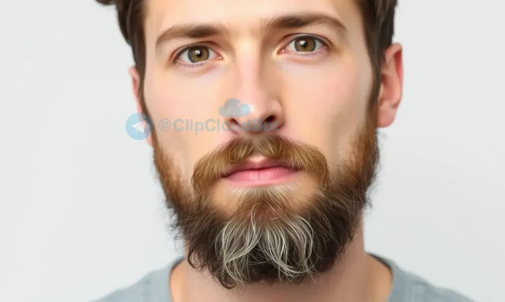 A close-up portrait of a man with a well-grown beard that appears sparse and patchy, showing the contrast between healthy growth and the perception of rarity. The man has a neutral background, a calm expression, and the beard is detailed to highlight its thinness and uneven distribution.