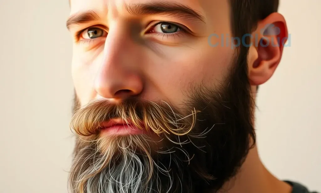 A close-up portrait of a man with a well-groomed beard, standing in soft natural light, showing healthy facial hair and slightly dry but cared-for skin underneath. The beard is full, neatly trimmed, and moisturized, with subtle visible hydration products like beard oil or balm on the skin. The man has a calm, confident expression, eyes looking slightly off-camera. Background is blurred and neutral — soft beige or light gray — to emphasize the beard and skin texture. No text, logos, or watermarks