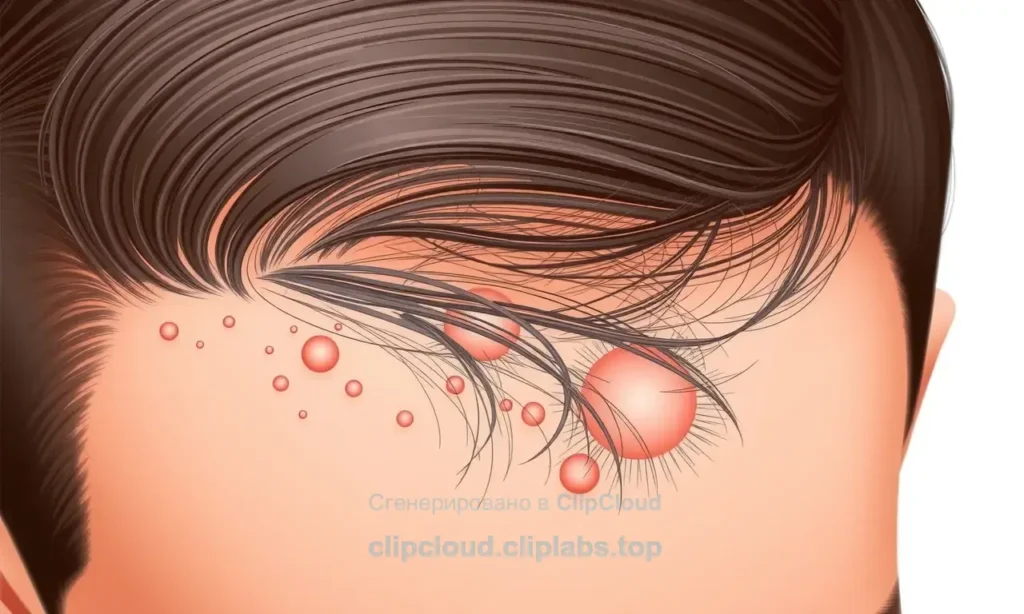 A close-up of a person's scalp showing hair strands falling out in small clumps, with a healthy scalp underneath, realistic medical illustration style, neutral lighting, no text or symbols