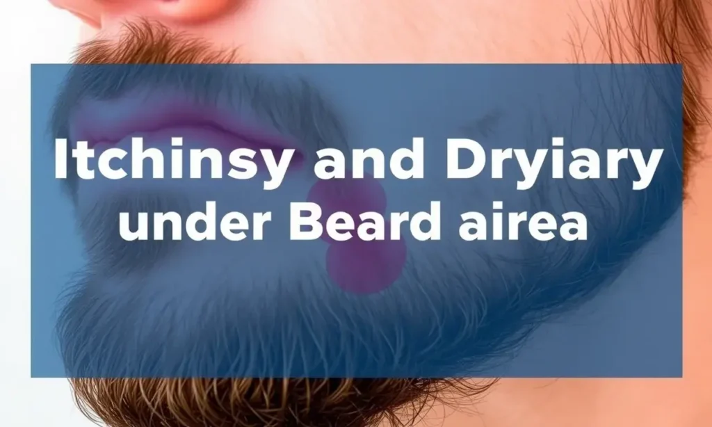 A person with a beard experiencing itchiness and dryness under the beard area, showing skin irritation and discomfort. The image should depict a close-up view of the beard region with visible redness, dry patches, and slight inflammation to represent the condition described in the article. Avoid any text, numbers, or letters in the image.