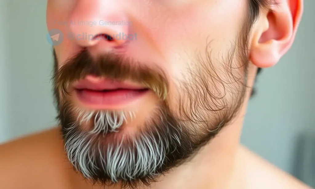A man with a well-groomed beard, showcasing healthy skin underneath. The beard should be neatly trimmed and styled, with no signs of dryness or irritation on the skin. The man should have a clean, fresh appearance, emphasizing the importance of proper beard care and skincare routine.