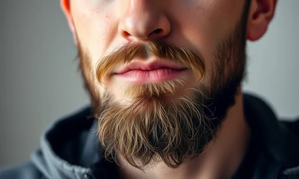 A close-up portrait of a man in his mid-30s with a slowly growing beard, showing subtle stubble and early beard development, natural lighting, realistic skin texture, neutral background, no text or symbols