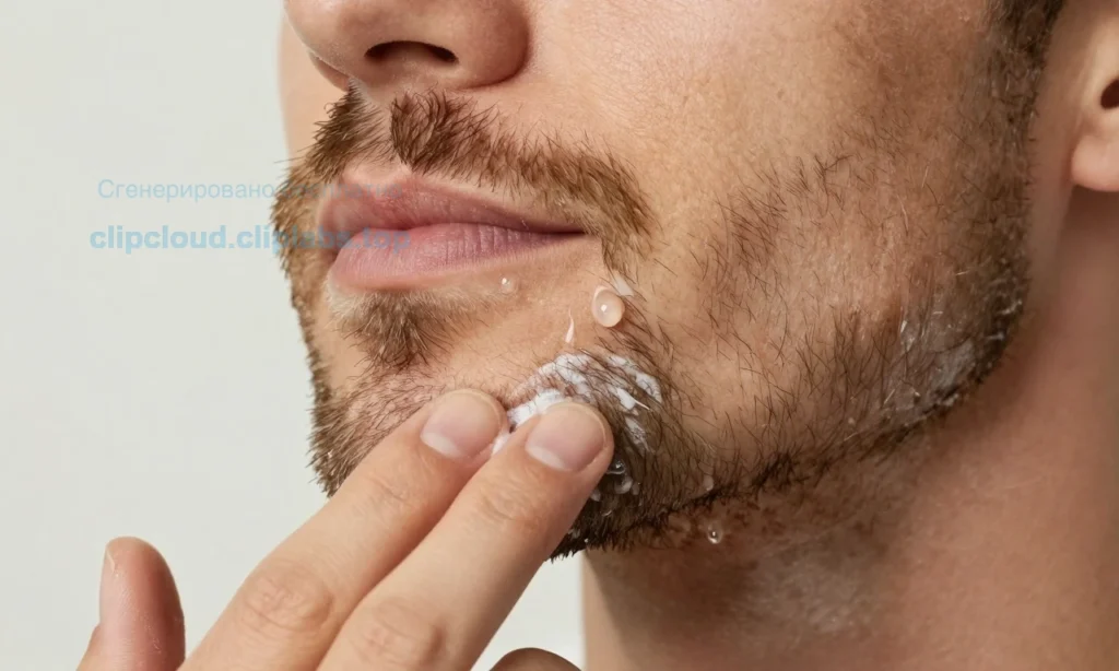 A close-up of a well-groomed beard with subtle morning light, showing a small amount of beard wax applied to the mustache and chin for hold, and a few drops of beard oil being gently massaged into the skin and hair near the jawline, with soft natural lighting, realistic skin texture, and fine facial hair detail — no text, no labels, no products visible, just the beard and hands applying care