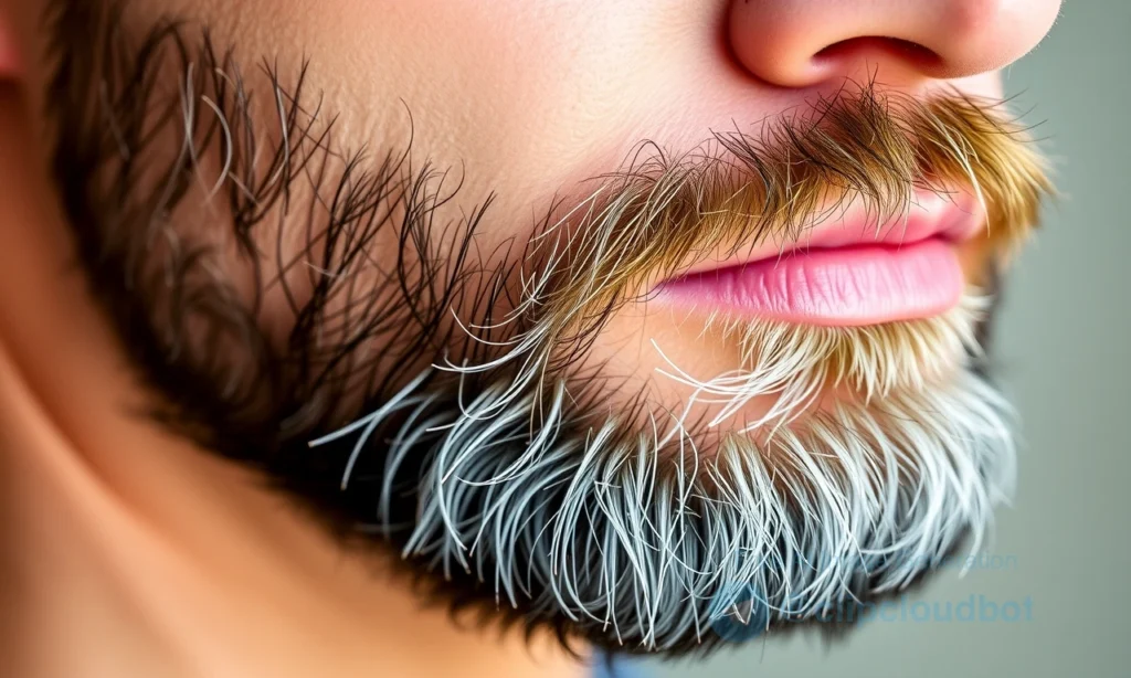 A close-up of a well-groomed beard with natural facial hair texture, showing subtle shine from beard-specific oil applied gently, with healthy skin underneath, soft lighting, and no visible hair product residue or clumping. The background is softly blurred to emphasize the beard and skin detail.