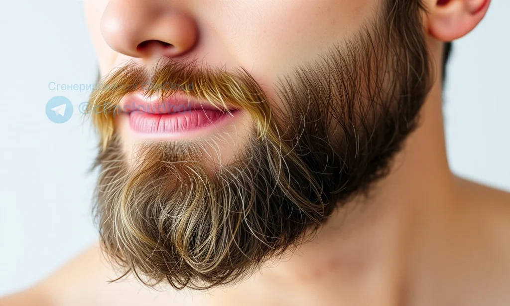 A close-up of a well-groomed man with a beard, showing healthy and moisturized skin underneath. The image should depict a clean-shaven area around the beard, highlighting smooth and irritation-free skin. The man should have a calm and confident expression, suggesting he is free from itching and discomfort. The background should be neutral and not distracting, focusing on the skin and beard care.