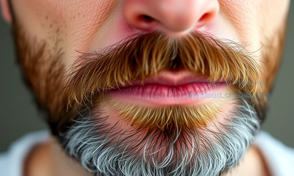 A close-up of a man's face showing the skin under a beard that appears tight, irritated, and slightly red, with visible dryness and discomfort; the beard is neatly trimmed but the underlying skin looks inflamed and in need of care; soft natural lighting highlights the texture of the skin and facial hair, emphasizing the contrast between healthy beard growth and troubled skin beneath; no text, no symbols, no additional objects — only the facial area with beard and irritated skin