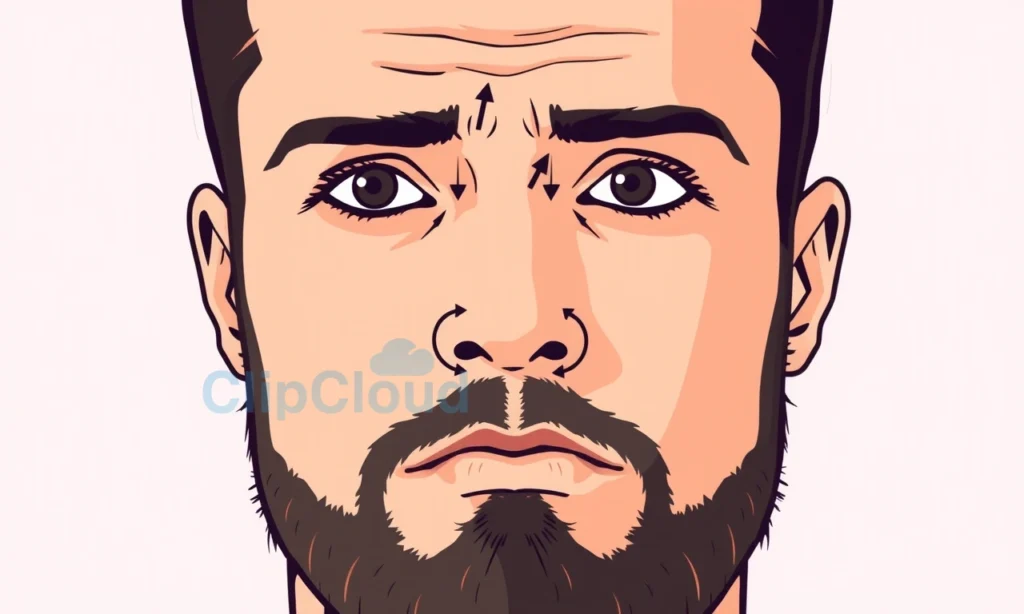 A close-up illustration of a man's face with a beard that appears to grow in an uneven, incorrect direction, featuring subtle directional arrows pointing upward and downward to indicate the misalignment, rendered in a clean, realistic style without any text or symbols, capturing a thoughtful expression as if pondering the possibility of changing the growth direction.