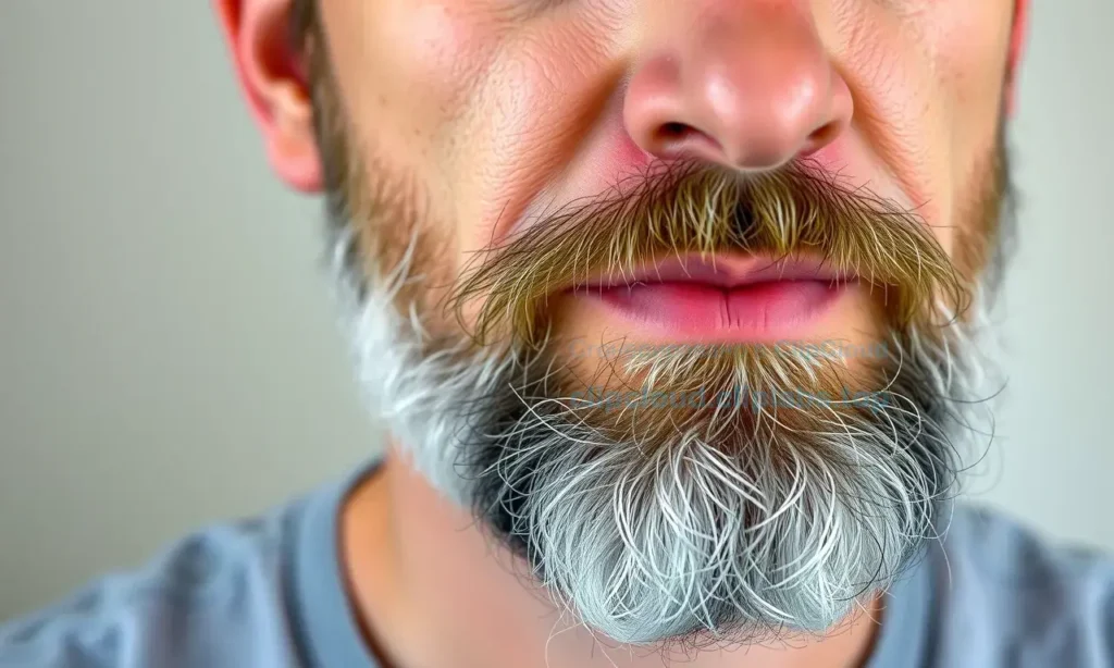 A close-up portrait of a middle-aged man with a slowly growing beard, showing subtle facial hair emerging on his chin and cheeks, soft natural lighting, realistic skin texture, neutral background, conveying patience and maturity