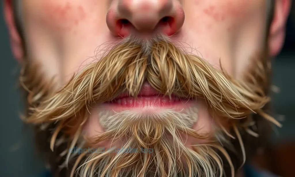 A close-up of a man's face showing a coarse, stiff beard with visible irritation and redness on the skin underneath, emphasizing the prickly texture of the facial hair; soft natural lighting, shallow depth of field, realistic skin and hair detail, no text, no symbols, no salon tools or products visible