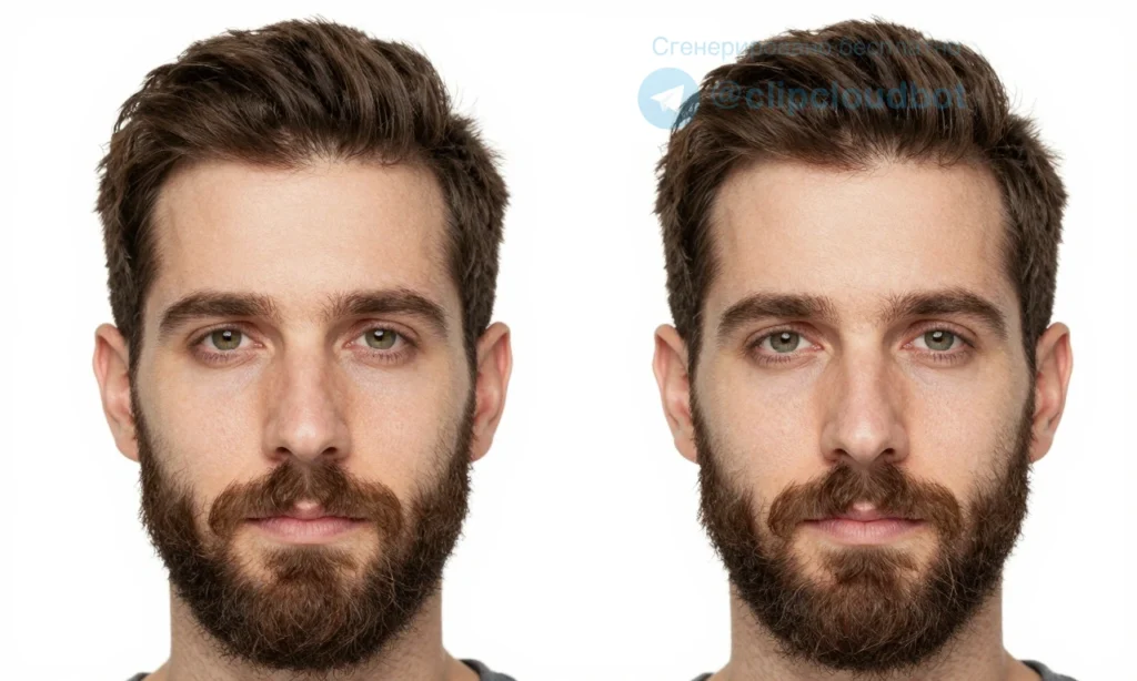 A man with a beard and hair on his head, showing a close-up comparison where the beard hair appears coarser and thicker than the hair on his scalp, with a soft, smooth texture on the beard area to illustrate how to make the beard softer, in a clear, educational infographic style