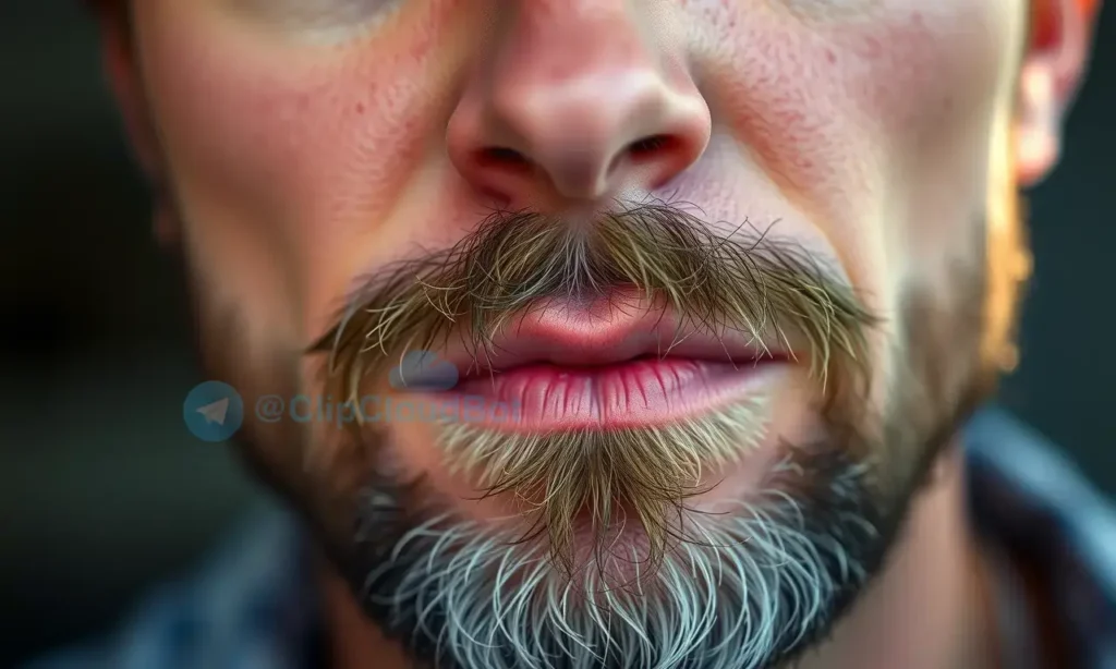 A close-up of a man's face showing a thinning beard after illness, with gentle lighting highlighting sparse facial hair, soft shadows, and a hopeful expression, natural skin texture, realistic details, no makeup or artificial enhancements