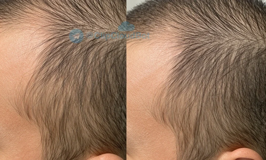 A close-up comparison of coarse beard hair and softer scalp hair under natural lighting, showing texture differences with visible follicles, no text or symbols, realistic skin tones, detailed hair strands