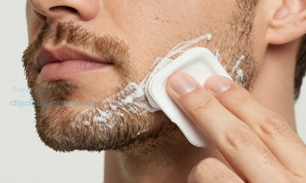 A close-up of a well-groomed beard being shaped with beard wax, showing a man's hands applying wax to define sharp lines and texture, soft natural lighting, high detail on facial hair strands, subtle sheen from wax, no text or logos, realistic skin and hair texture