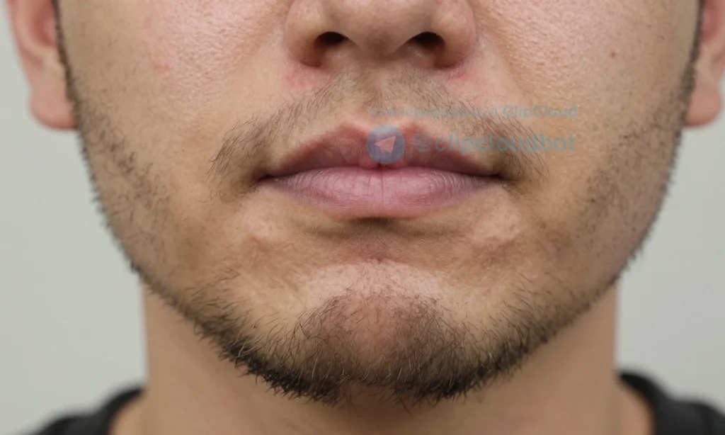 A close-up of a man's face showing a patchy, uneven beard after a bad haircut, with visible stubble gaps and skin irritation, soft natural lighting, realistic skin texture, no text or symbols
