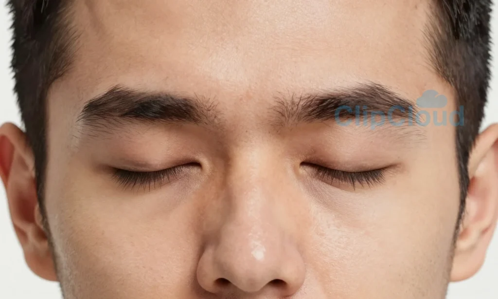 A close-up of a man's face showing patchy beard loss with small bald spots in the facial hair, natural skin texture, soft lighting, realistic medical illustration style, no text or symbols
