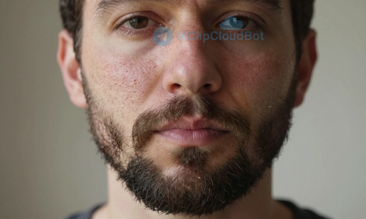 A close-up portrait of a man with a full beard, showing dry facial skin with visible flakiness and tightness around the cheeks and jawline, under soft natural lighting. He is looking slightly off-camera with a neutral expression, no makeup, no products visible on skin. The beard is well-groomed but the skin beneath appears irritated and dehydrated. Background is blurred and neutral, focusing attention on skin texture and beard detail.