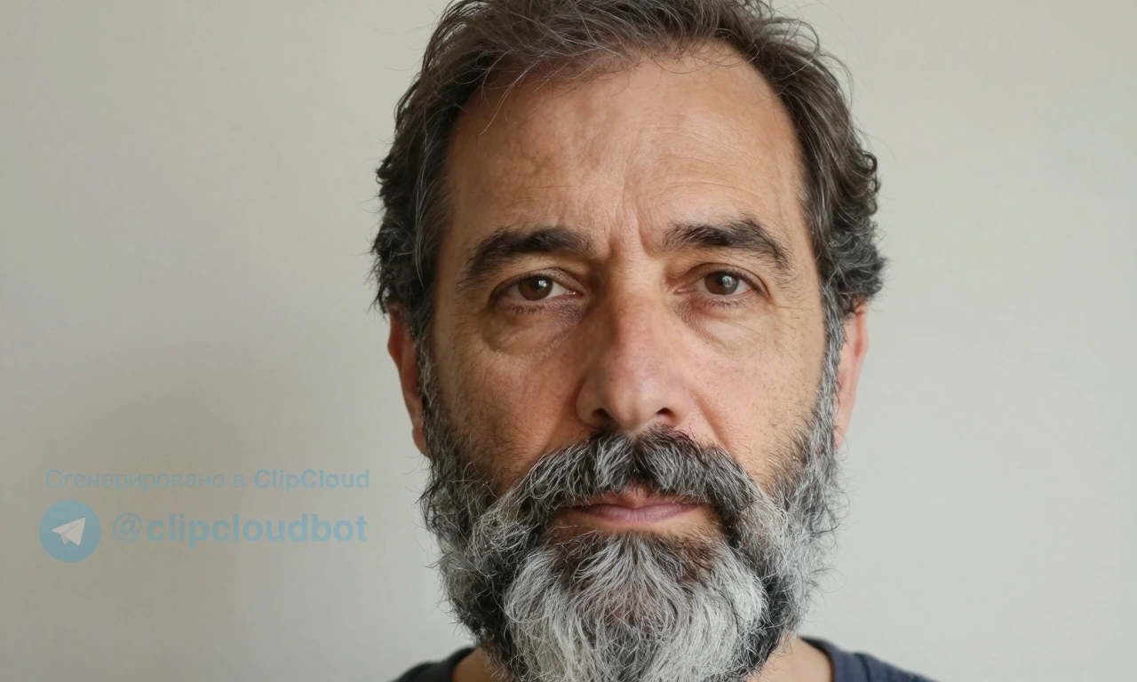 A close-up portrait of a middle-aged man with a full beard showing early signs of graying, while the hair on his head remains darker; soft natural lighting highlights the contrast between the gray beard and darker scalp hair, emphasizing the phenomenon of beard graying before head hair; subtle skin texture visible, calm expression, neutral background