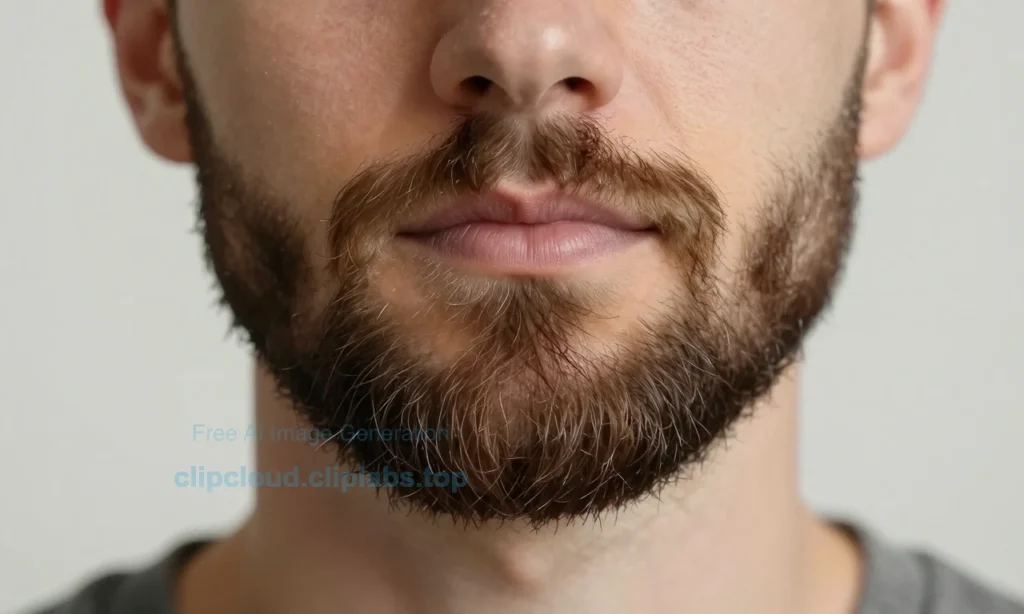 A close-up of a well-groomed beard with healthy, smooth ends, no split tips, showing natural texture and subtle shine, set against a soft neutral background, emphasizing beard care without trimming or cutting