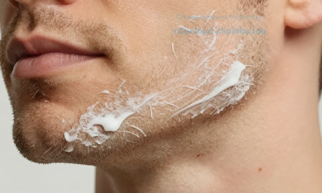 A close-up of a man's beard with uneven wax application, showing clumps and stray hairs sticking out, indicating poor hold throughout the day; subtle signs of wax melting or smudging near the jawline, soft natural lighting, realistic skin and hair texture