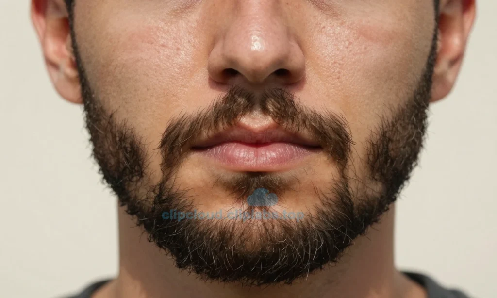 A close-up portrait of a man with oily facial skin and a thick, well-groomed beard, standing in natural daylight, showing subtle shine on the cheeks and forehead due to oiliness, but with dense, healthy beard growth covering the jawline and chin, no visible acne or irritation, realistic skin texture, soft lighting, high detail