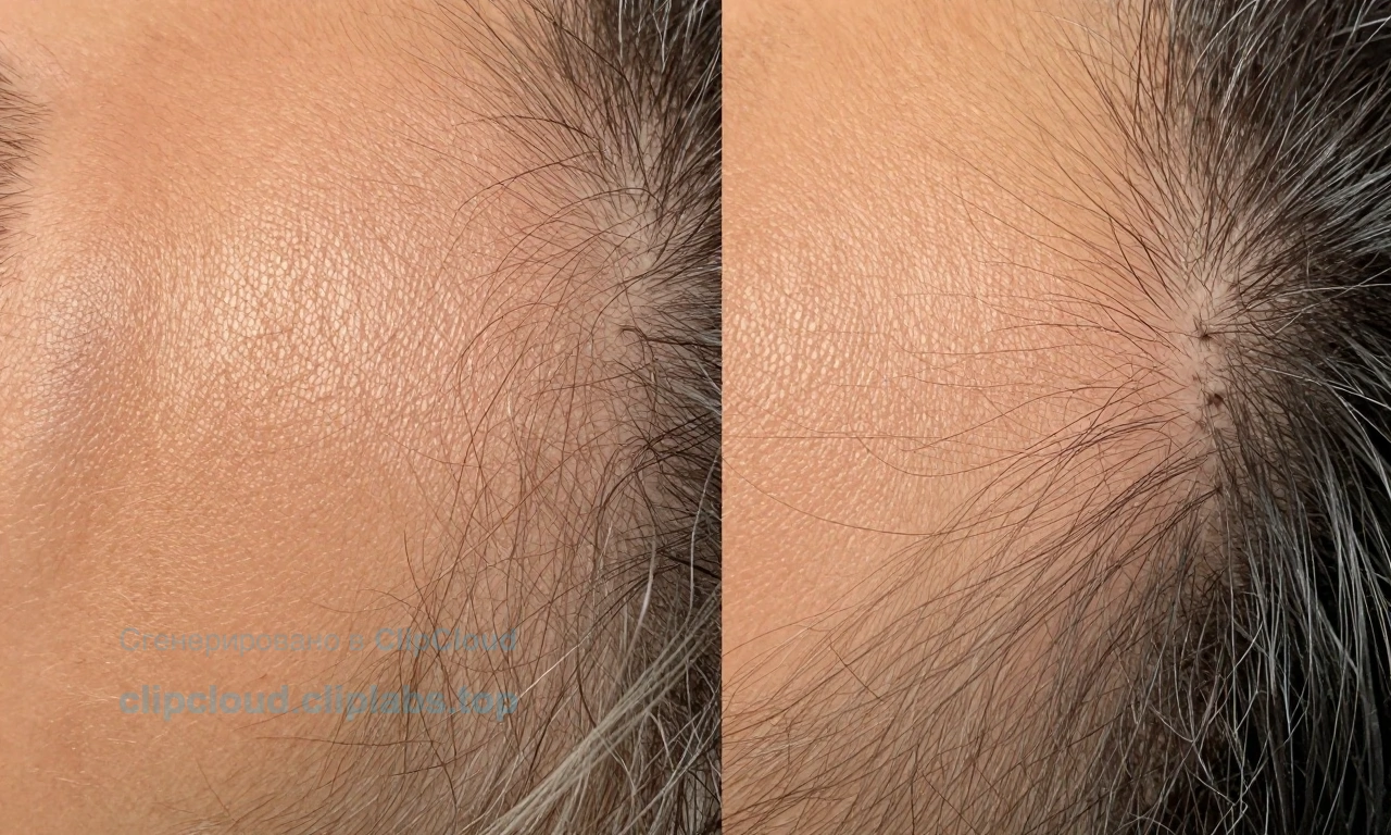 A close-up comparison of coarse beard hair and softer scalp hair under bright lighting, showing texture differences with visible follicles and strands, no text or symbols, realistic macro photography style
