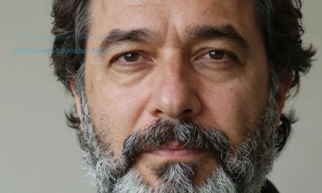 A close-up portrait of a middle-aged man with a full beard showing early gray hairs mixed with darker strands, while the hair on his head remains mostly dark and unaffected, soft natural lighting, realistic skin texture, detailed facial hair, subtle contrast between beard and scalp hair coloration, no text or symbols visible