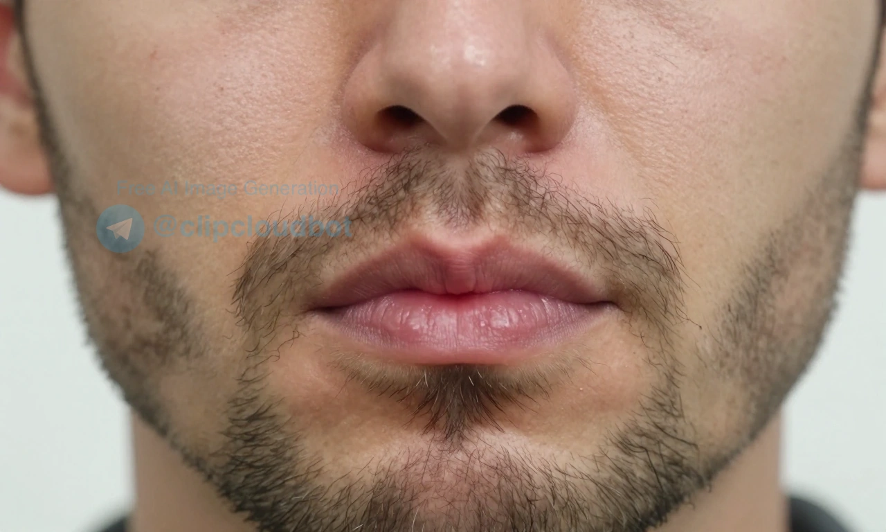 A close-up of a man's face showing a beard and mustache with visible signs of odor — subtle wavy lines suggesting unpleasant smell emanating from facial hair, realistic skin texture, natural lighting, no text or symbols, no cartoonish elements, no exaggerated expressions, just a realistic portrayal of facial hair with implied odor