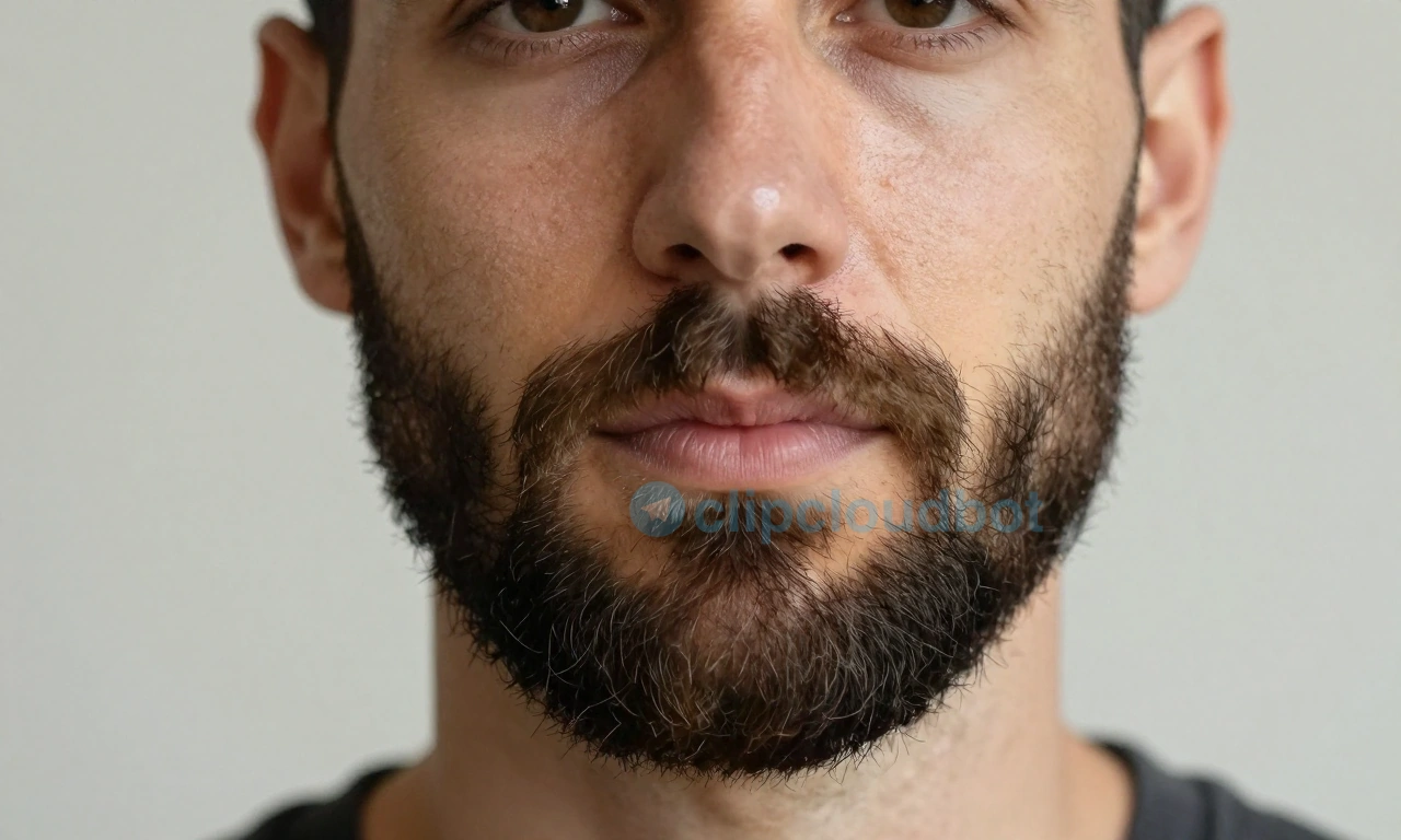 A close-up portrait of a man with a thick, well-groomed beard, standing in soft natural light, showing healthy facial skin with subtle oiliness visible on the T-zone, no shine or greasiness exaggerated, realistic skin texture, detailed facial hair follicles, neutral expression, modern grooming aesthetic, high-resolution photography style